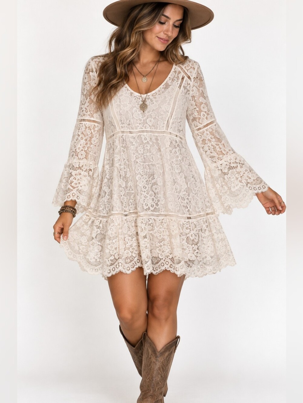 Scully lace dress bell sleeve Removable Camidress Western Cowgirl Festival XS